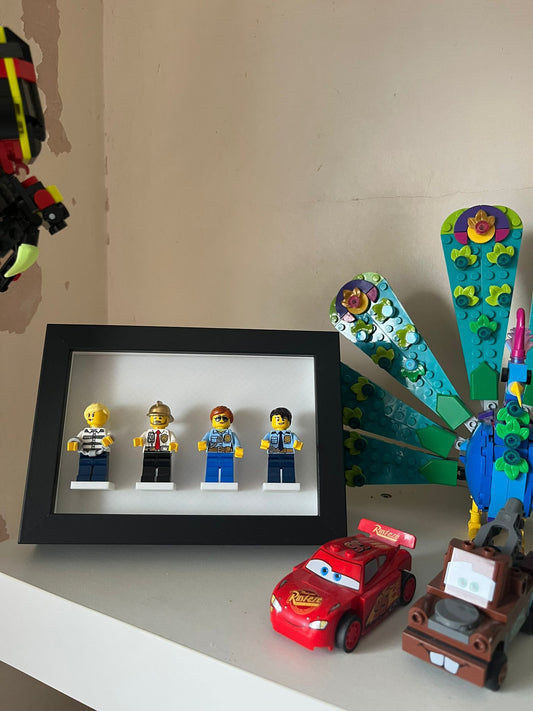 Mini Figure Display Frame.	LEGO® Minifigure Frame (4 Figure) | Fun Wall Art | Kids Room Décor | Gift for LEGO® Fans & Collectors