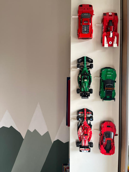 Wall Mount for Lego® Speed Champions - 8 Stud Wide - 2020/2025 - With Mini Figure Stand