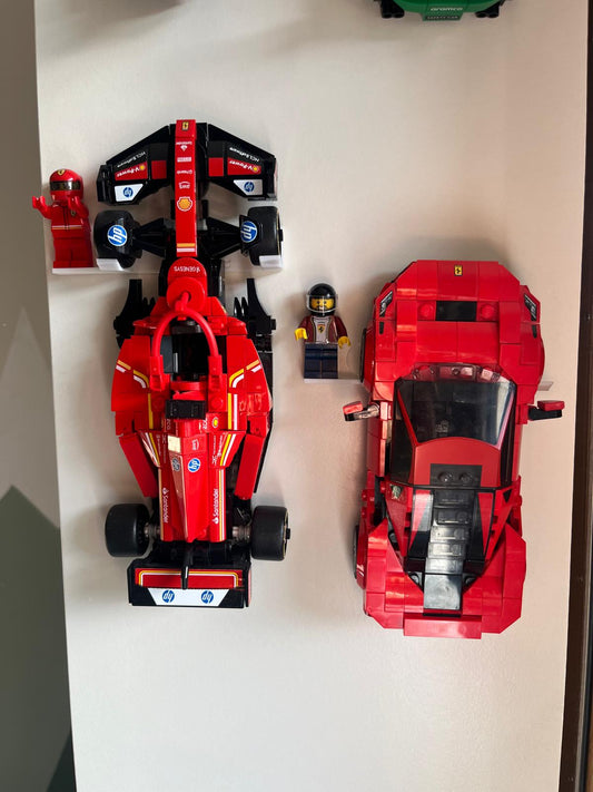 Wall Mount for Lego® Speed Champions - 8 Stud Wide - 2020/2025 - With Mini Figure Stand